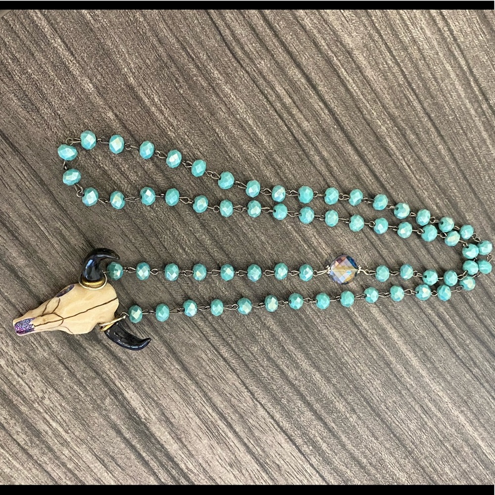 Turquoise beaded Steer Head necklace